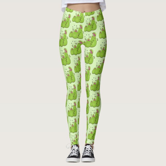 Funny green carnivorous pitcher plants cartoon leggings (Front)