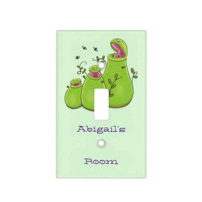 Funny green carnivorous pitcher plants cartoon  light switch cover (Front)