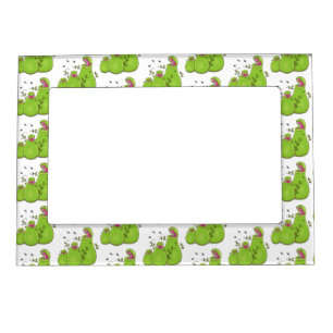 Funny green carnivorous pitcher plants cartoon magnetic frame