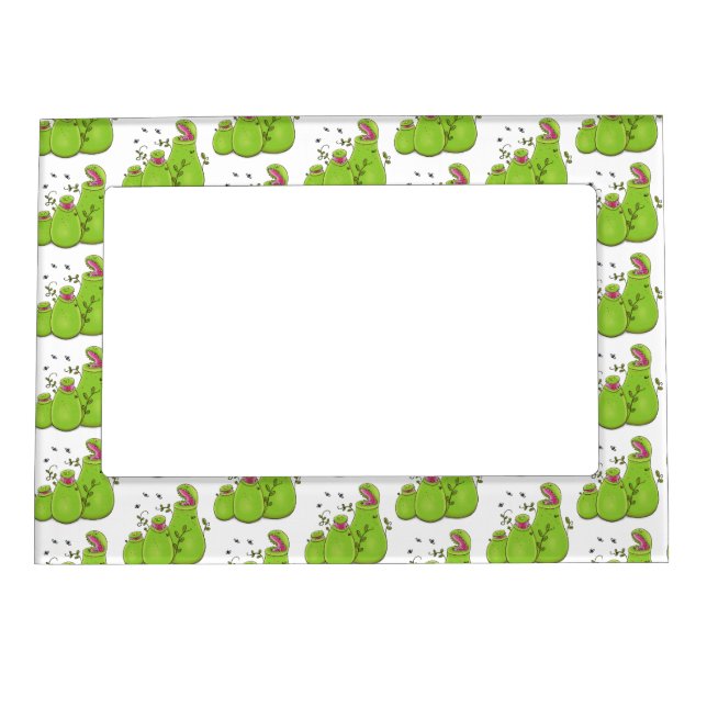 Funny green carnivorous pitcher plants cartoon magnetic frame (Front)