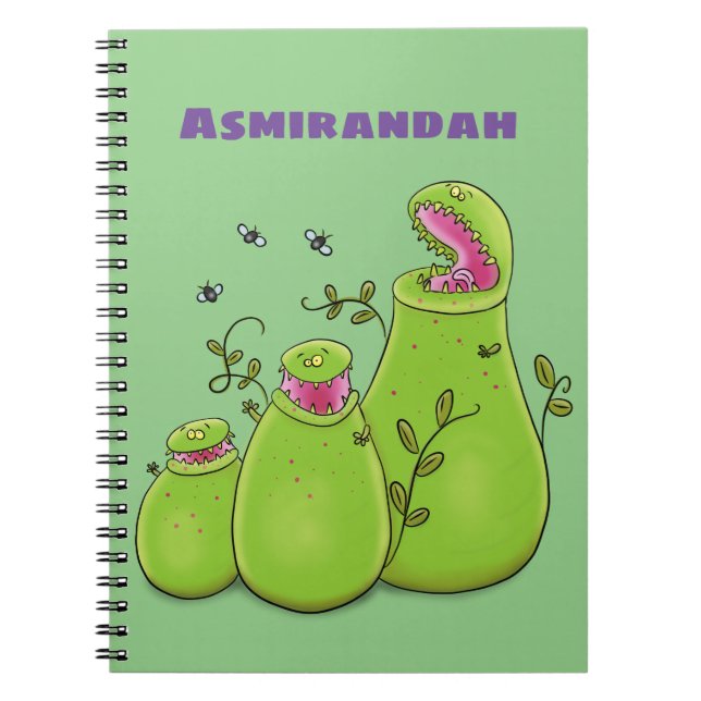 Funny green carnivorous pitcher plants cartoon notebook (Front)