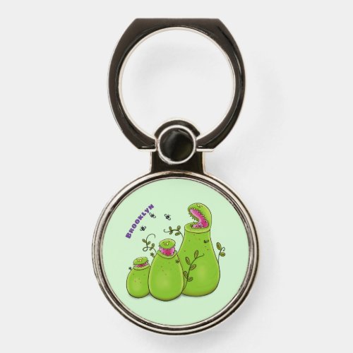 Funny green carnivorous pitcher plants cartoon phone ring stand