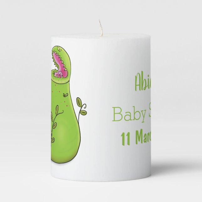 Funny green carnivorous pitcher plants cartoon pillar candle (Front)