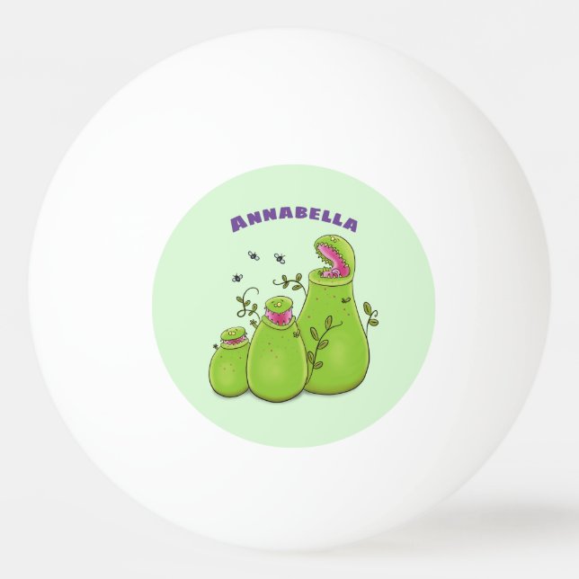 Funny green carnivorous pitcher plants cartoon ping pong ball (Front)