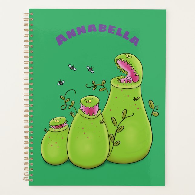Funny green carnivorous pitcher plants cartoon planner (Front)