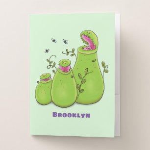 Funny green carnivorous pitcher plants cartoon pocket folder