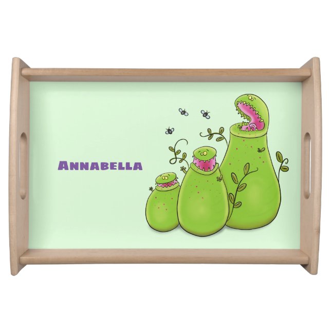 Funny green carnivorous pitcher plants cartoon serving tray (Front)