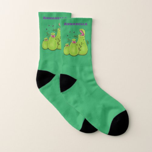 Funny green carnivorous pitcher plants cartoon socks