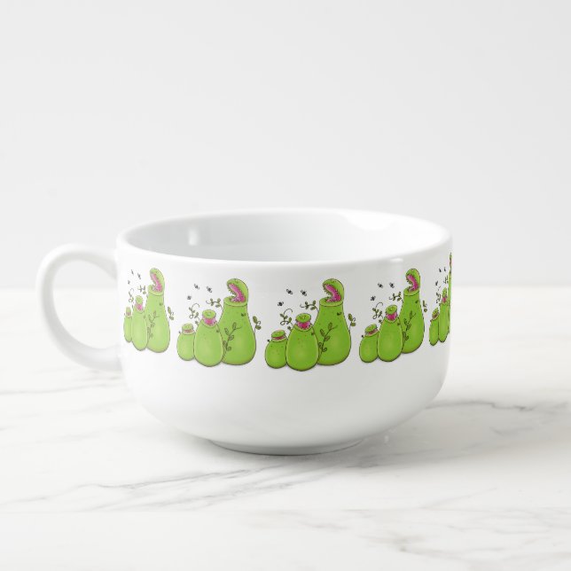 Funny green carnivorous pitcher plants cartoon soup mug (Right)