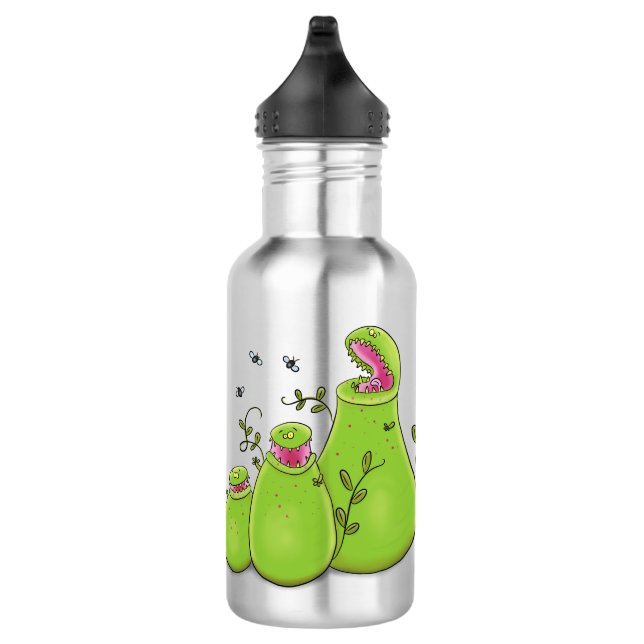 Funny green carnivorous pitcher plants cartoon stainless steel water bottle (Right)