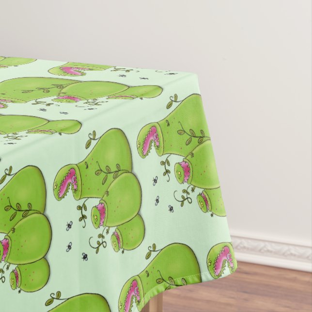 Funny green carnivorous pitcher plants cartoon tablecloth (In Situ)