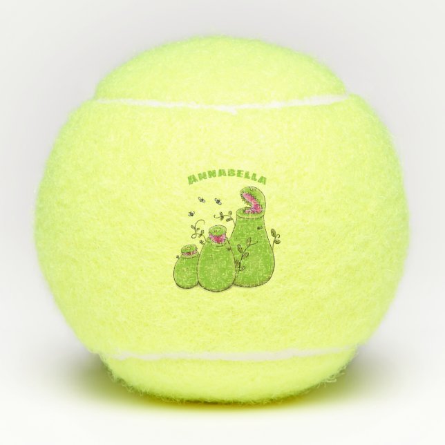 Funny green carnivorous pitcher plants cartoon tennis balls (Front)