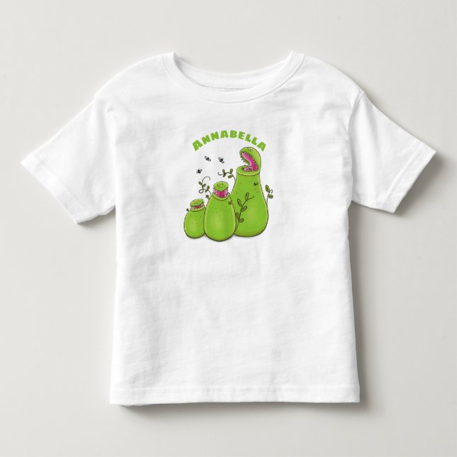 Funny green carnivorous pitcher plants cartoon toddler t-shirt (Front)