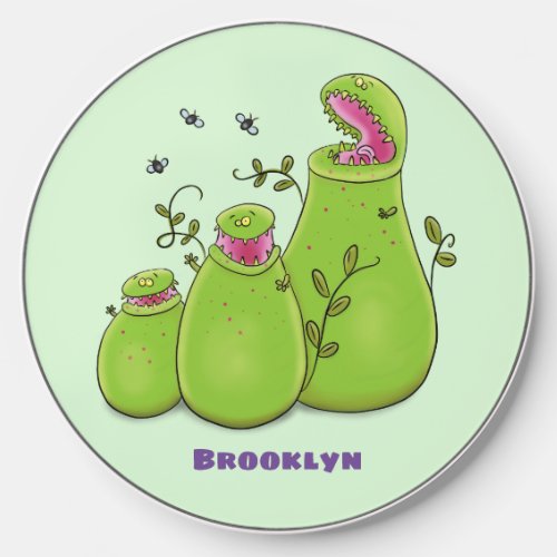 Funny green carnivorous pitcher plants cartoon wireless charger 