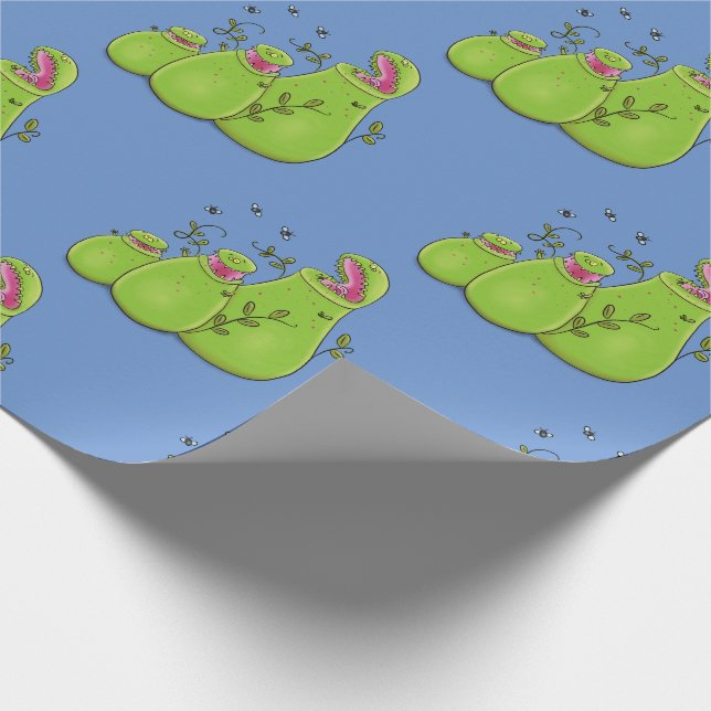 Funny green carnivorous pitcher plants cartoon wrapping paper (Corner)