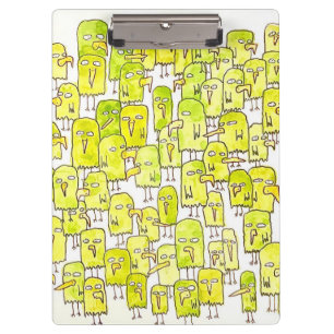 Funny Green Cartoon Birds Clipboard