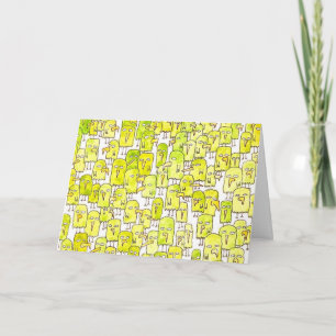Funny Green Cartoon Birds Happy Birthday Card