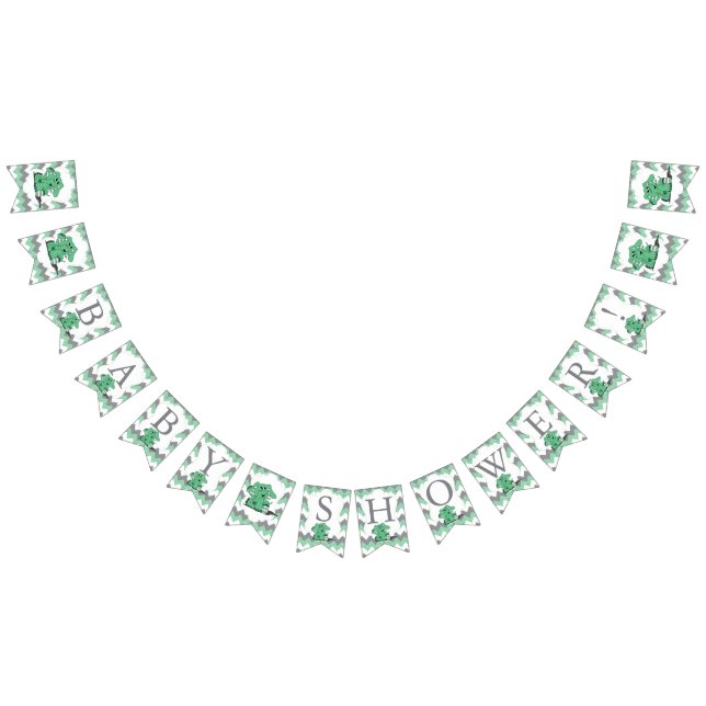 Funny Green Chevron Silly Cute Baby Elephant Bunting Flags (All)