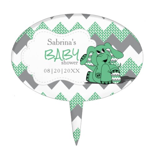 Funny Green Chevron Silly Cute Baby  Elephant Cake Topper