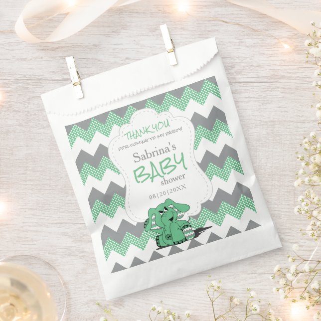 Funny Green Chevron Silly Cute Baby Elephant  Favor Bag (Clipped)