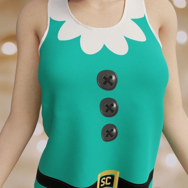 Funny Green Christmas Elf in July Tank Top (A fun and festive tank top inspired by an Christmas elf. Just add your initials to the belt!)