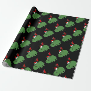 Funny Green Christmas Hippo Wrapping Paper
