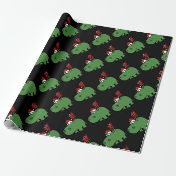 Funny Green Christmas Hippo Wrapping Paper by ChristmasSmiles at Zazzle