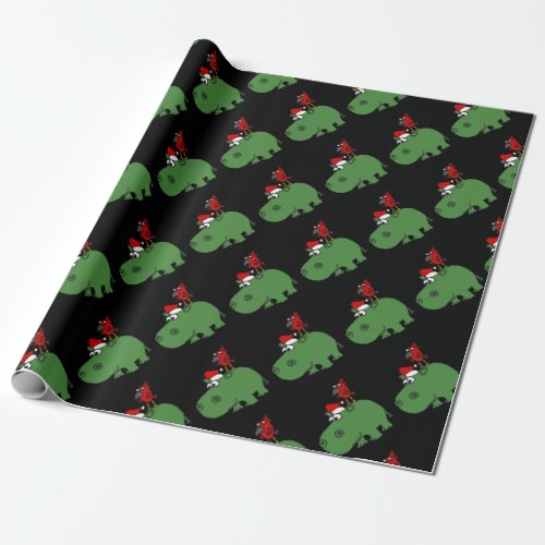 Funny Green Christmas Hippo Wrapping Paper