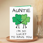Funny Green Clover St Patrick's Day Aunt Birthday Thank You Card<br><div class="desc">Looking for a unique way to express your love and humor to your family member? Our funny four leaf clover greeting card is the perfect choice for your aunt or uncle on his or her birthday or St. Patrick's Day! Customize it by adding your own personal message. Design features two...</div>