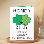 Funny Green Clover St Patrick's Day Happy Birthday Thank You Card<br><div class="desc">Looking for a unique way to express your love and humor to your romantic partner? Our funny four leaf clover greeting card is the perfect choice for your husband or wife on his or her birthday or St. Patrick's Day! Customize it by adding your own personal message. Design features two...</div>