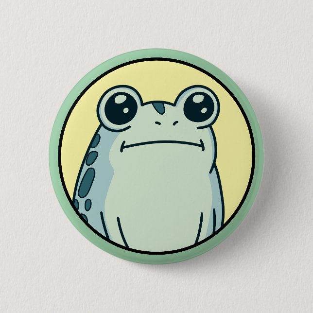 Funny Green Deadpan Frog Toad  Button (Front)