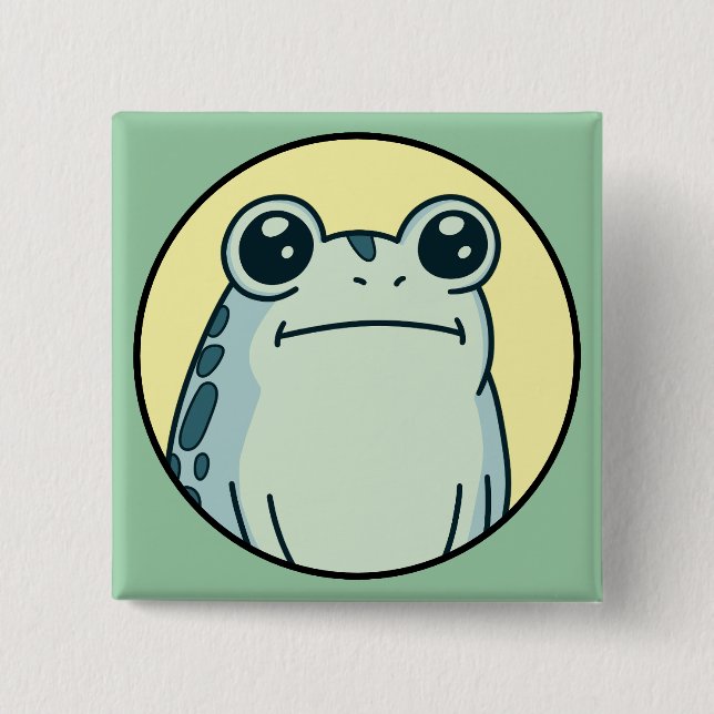 Funny Green Deadpan Frog Toad  Button (Front)