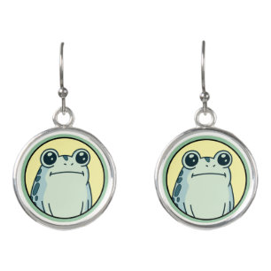 Funny Green Deadpan Frog Toad Earrings