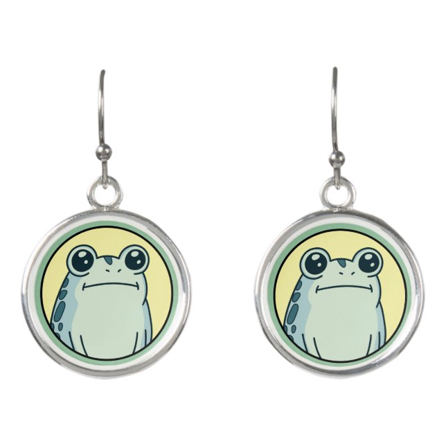 Funny Green Deadpan Frog Toad  Earrings (Front)