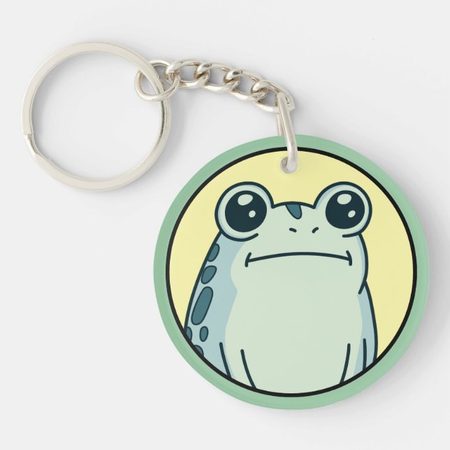 Funny Green Deadpan Frog Toad  Keychain (Front)