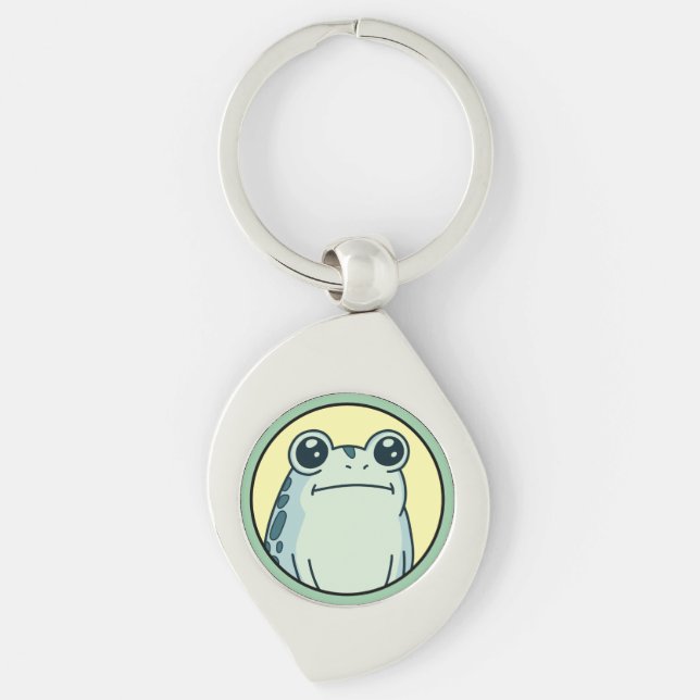 Funny Green Deadpan Frog Toad  Keychain (Front)