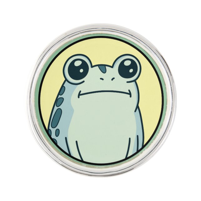 Funny Green Deadpan Frog Toad  Lapel Pin (Front)