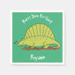 Funny green dimetrodon cartoon dinosaur napkins