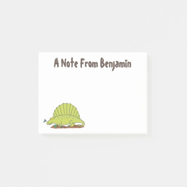 Funny green dimetrodon cartoon dinosaur post-it notes (Front)