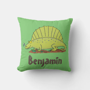 Funny green dimetrodon cartoon dinosaur throw pillow