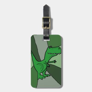 Funny Green Dinosaur Art Luggage Tag by patcallum at Zazzle