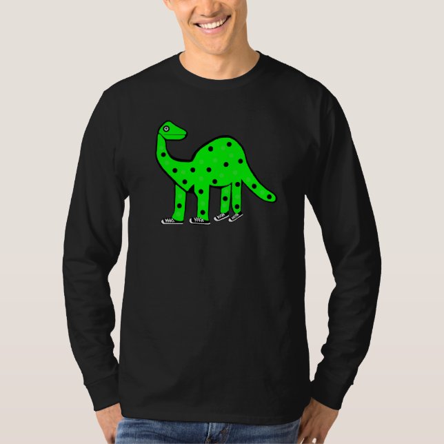 Funny Green Dinosaur Mens Long Sleeve Black Tshirt (Front)