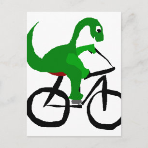 Funny Green Dinosaur Riding Bicycle Postcard