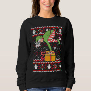Funny Green Elf Do Yoga Ugly Christmas Sweater Nam