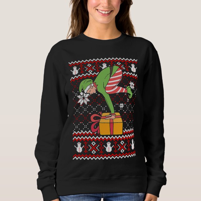 Funny Green Elf Do Yoga Ugly Christmas Sweater Nam (Front)