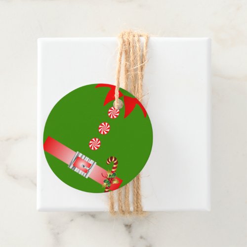funny green elf suit retro christmas holiday party favor tags