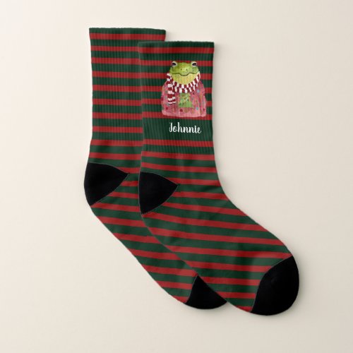 Funny Green Festive Frog in Ugly Christmas Sweater Socks