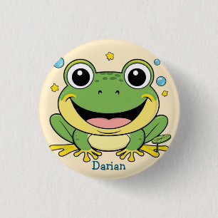 Funny Green Frog animal wildlife cartoon Birthday Button