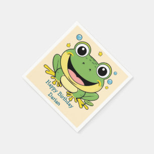 Funny Green Frog animal wildlife cartoon Birthday Napkins