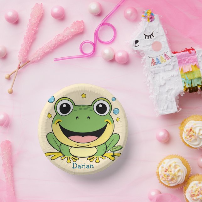 Funny Green Frog animal wildlife cartoon Birthday Paper Bowls (Party)
